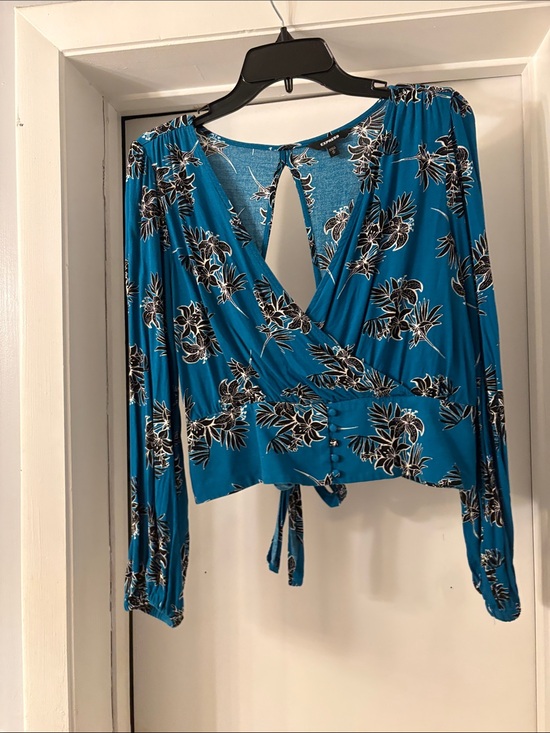Express Tops - Express Teal Floral Wrap Blouse
